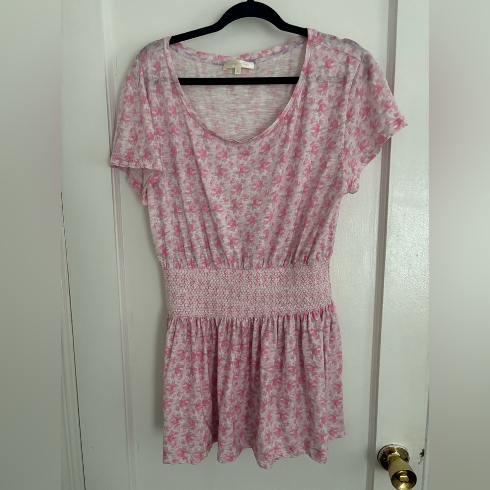 Love Shack Fancy Floral Pink Short Sleeve Dress